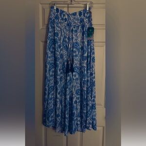 Blue paisley wide leg pants